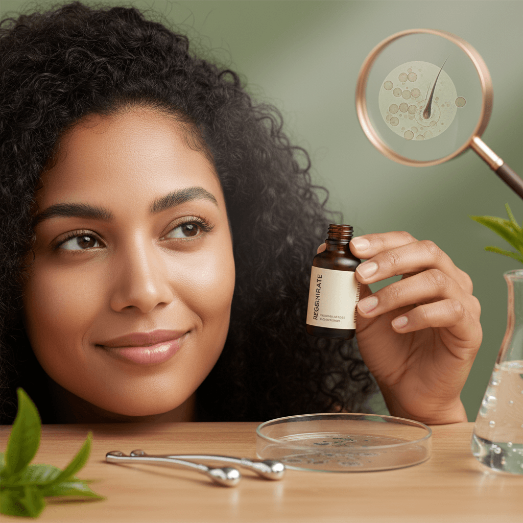 Person gently touching their hair, illustrating recovery from illness-related hair loss