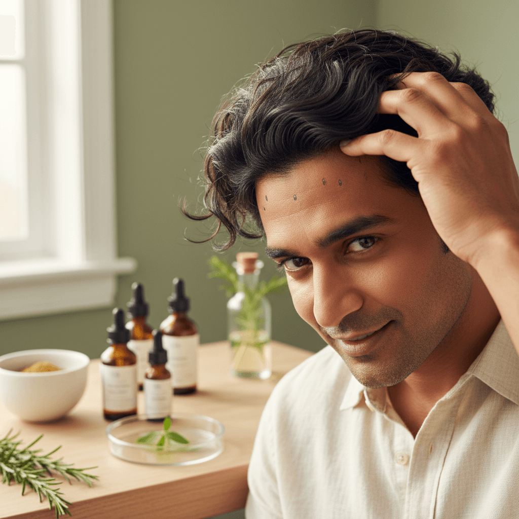 Close-up of healthy hair follicles on a scalp, symbolizing natural hair regrowth.