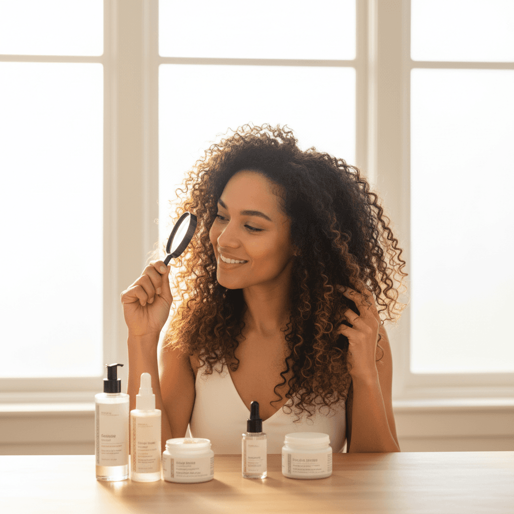 A person gently applying Bomi Hair Growth Serum to their scalp, illustrating a calm and effective treatment for hair thinning.