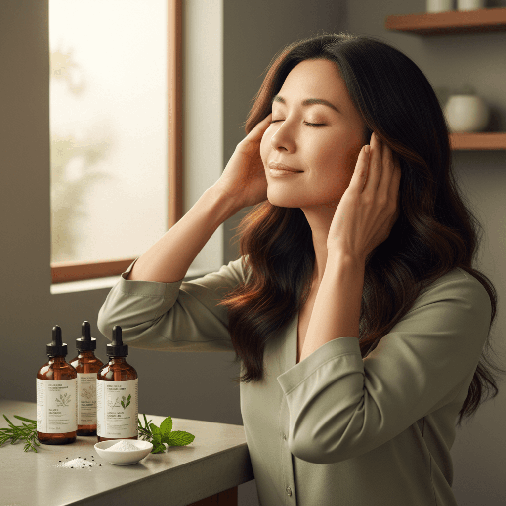 Person applying Bomi Hair Growth Serum to their scalp